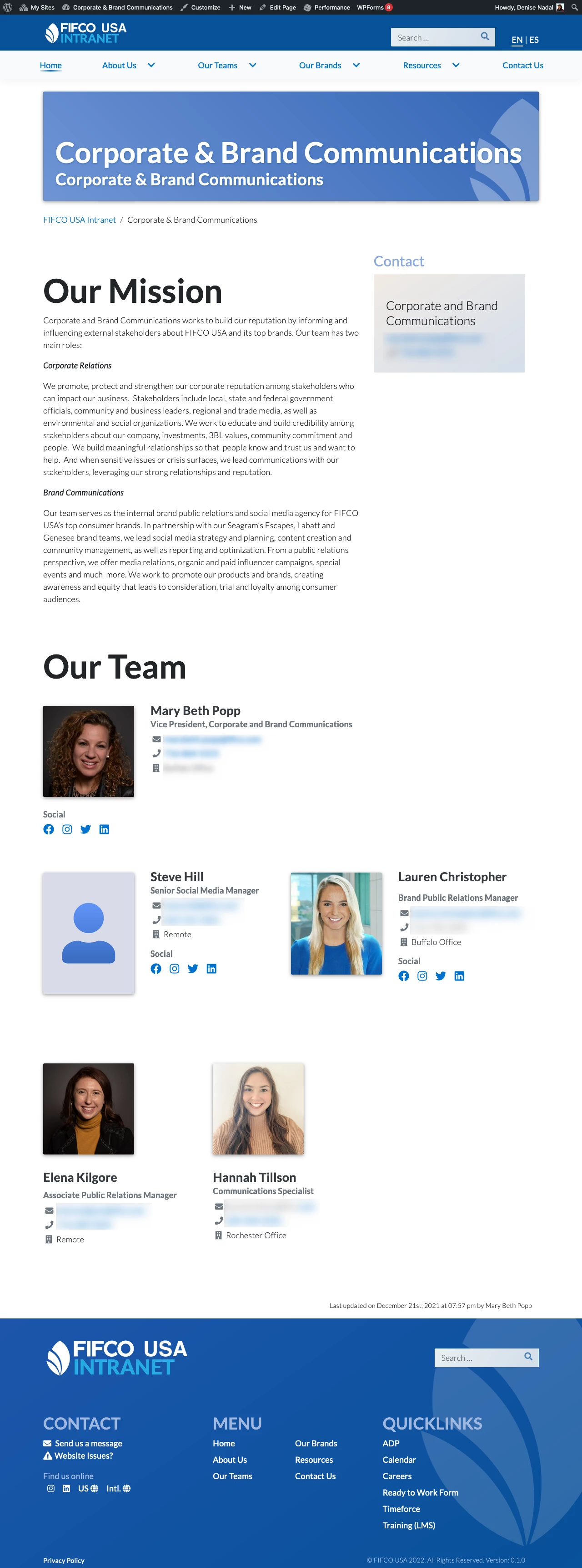 Example Team page - Desktop size