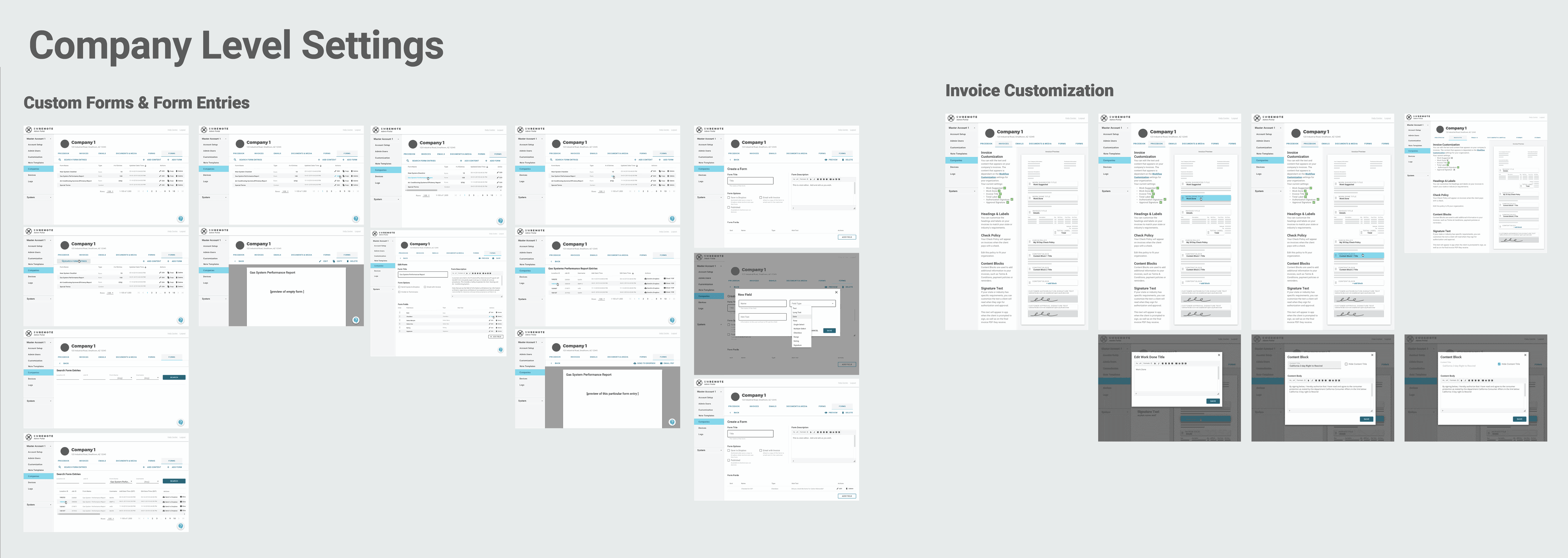 company level settings screens
